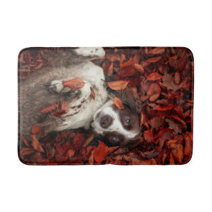 Cutest Baby Animals Spaniel in Autumn Leaves Bath Mat