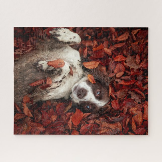 Cutest Baby Animals | Spaniel in Autumn Leaves Jigsaw Puzzle (Horizontal)