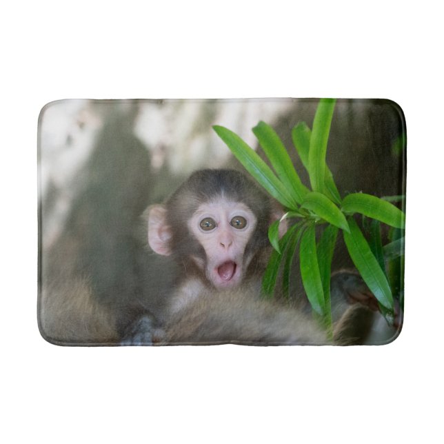 Cutest Baby Animals | Surprised Snow Monkey Bath Mat (Front)