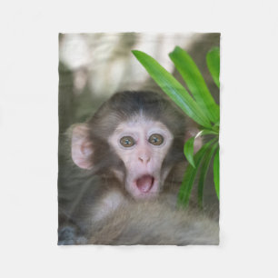 Cutest Baby Animals Surprised Snow Monkey Fleece Blanket