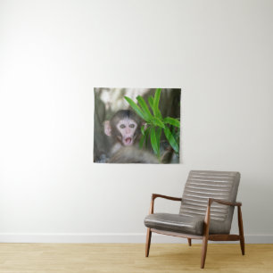 Cutest Baby Animals Surprised Snow Monkey Tapestry