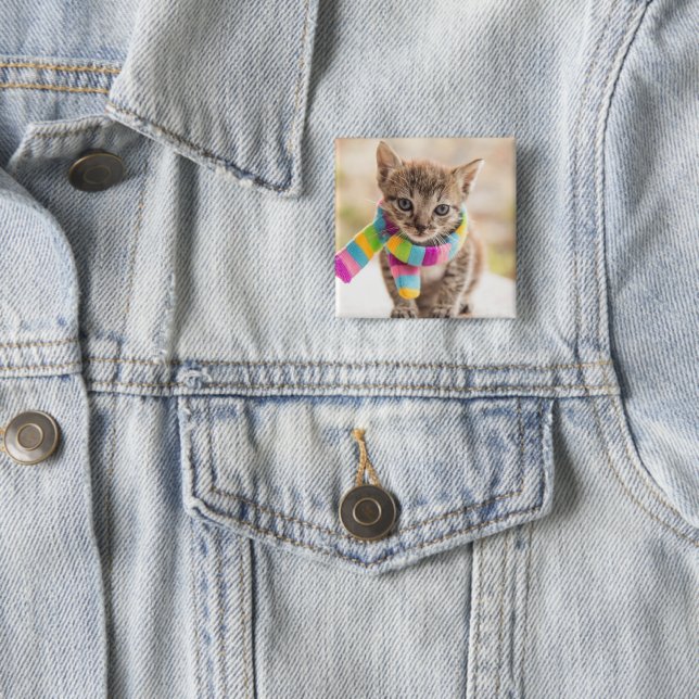 Cutest Baby Animals | Tabby Kitten Rainbow Scarf 15 Cm Square Badge (In Situ)
