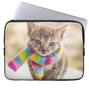 Cutest Baby Animals   Tabby Kitten Rainbow Scarf Laptop Sleeve