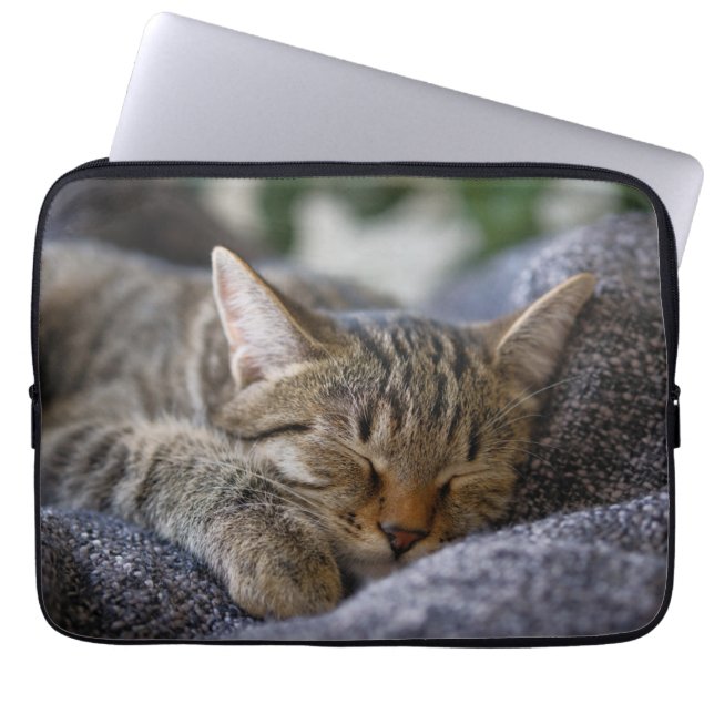Cutest Baby Animals | Tabby Kitten Sleeping Laptop Sleeve (Front)
