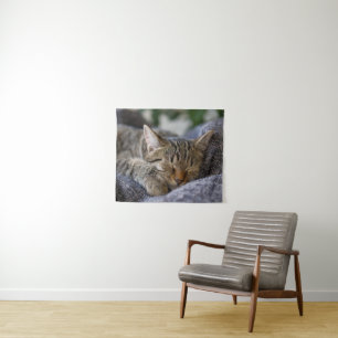 Cutest Baby Animals Tabby Kitten Sleeping Tapestry