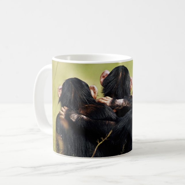 Cutest Baby Animals | Three Chimpanzees Hugging Coffee Mug (Front Left)