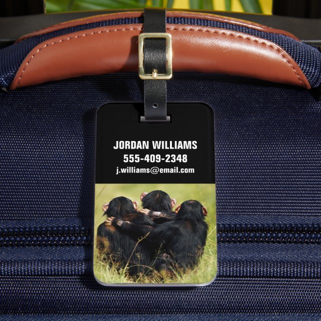 Cutest Baby Animals | Three Chimpanzees Hugging Luggage Tag (Front Insitu 2)