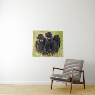 Cutest Baby Animals   Three Chimpanzees Hugging Tapestry