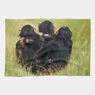 Cutest Baby Animals Three Chimpanzees Hugging Tea Towel