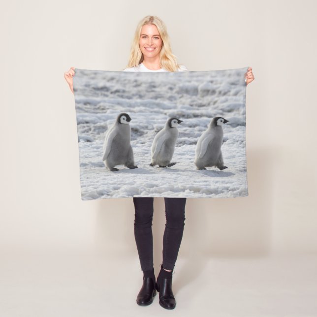Cutest Baby Animals | Three Emperor Penguin Chicks Fleece Blanket (In Situ)