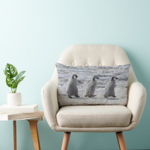 Cutest Baby Animals   Three Emperor Penguin Chicks Lumbar Cushion