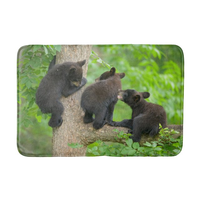 Cutest Baby Animals | Three Young Black Bear Cubs Bath Mat (Front)