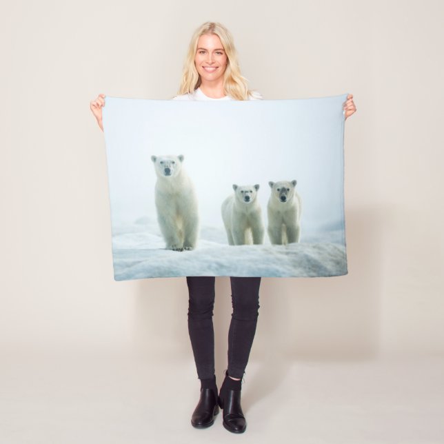 Cutest Baby Animals | Three Young Polar Bears Fleece Blanket (In Situ)