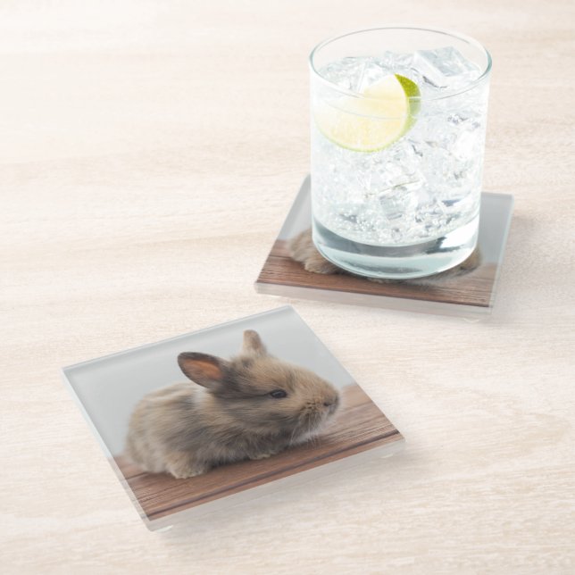 Cutest Baby Animals | Tiny Baby Bunny Glass Coaster (Angled)