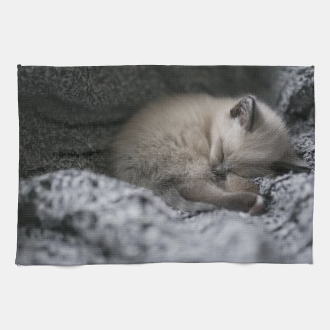 Cutest Baby Animals | Tiny Kitten Sleeping Tea Towel (Horizontal)