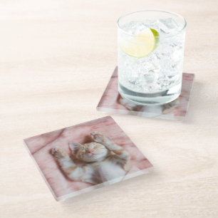 Cutest Baby Animals   Tiny Orange Striped Kitten Glass Coaster