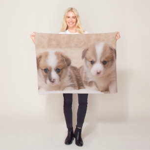 Cutest Baby Animals Two Corgi Puppies Fleece Blanket