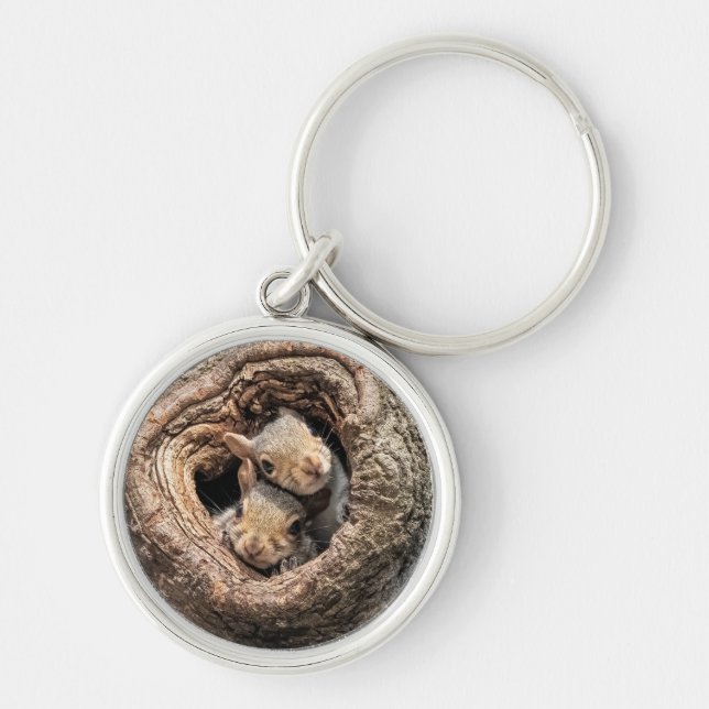 Cutest Baby Animals | Two Young Squirrels Key Ring (Front)