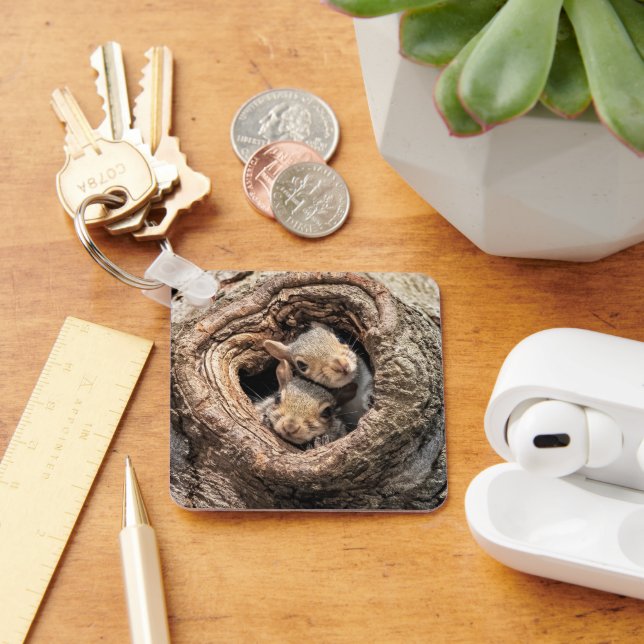 Cutest Baby Animals | Two Young Squirrels Key Ring (Desk)