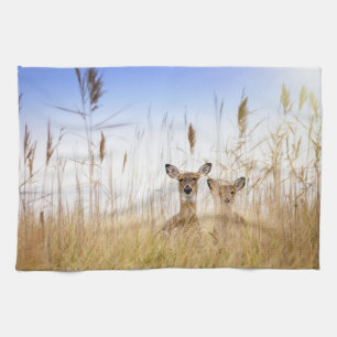 Cutest Baby Animals Two Young White Tailed Deer Tea Towel