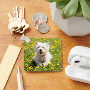 Cutest Baby Animals Westie Dog in Dandelions Key Ring