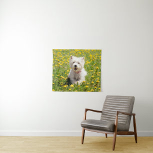 Cutest Baby Animals Westie Dog in Dandelions Tapestry
