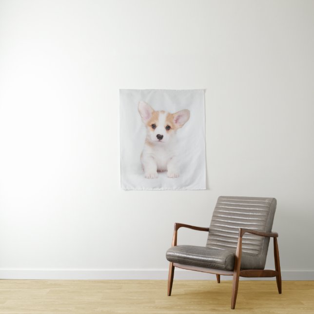 Cutest Baby Animals | White Corgi Puppy Tapestry (In Situ)