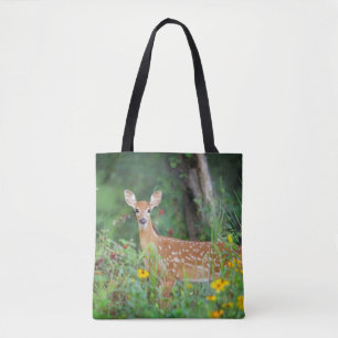 Cutest Baby Animals White Tailed Deer in Daisies Tote Bag