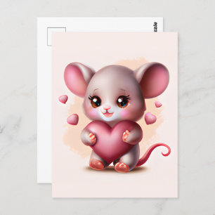Cutest Baby Mouse with Valentine's Heart  Postcard