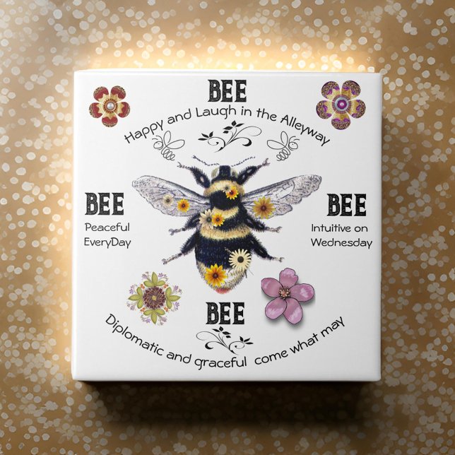 Cutest Bee Sayings Flowers Positive Ceramic Tile (Creator Uploaded)
