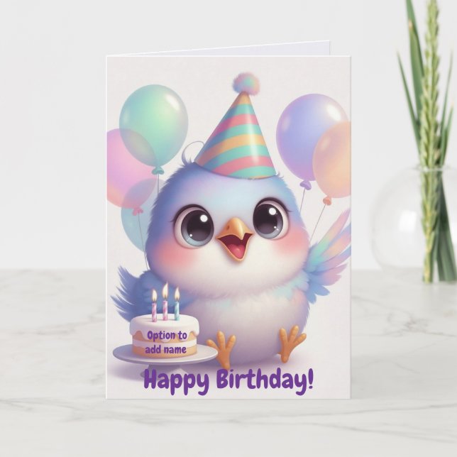Cutest Bird & Balloons Birthday Card (Front)