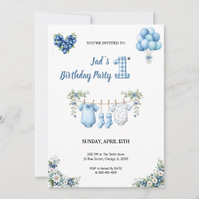 CUTEST BLUE BIRTHDAY PARTY Invitation (Front)