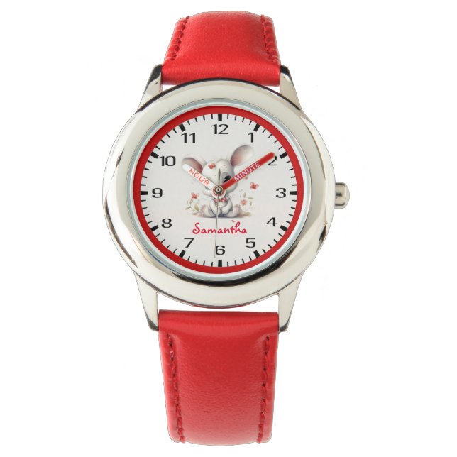 Cutest Bunny Ever! With Red Butterflies & Flowers Watch (Front)