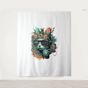Cutest Bunny On Easter Day With Sunglasses Floral Tapestry