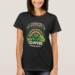 Cutest Clovers in Patch Teacher Boho Leopard Rainb T-Shirt