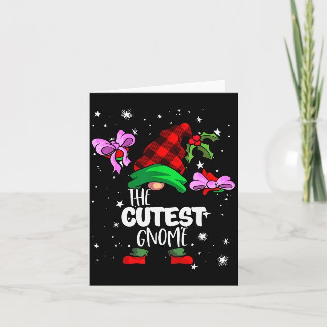 Cutest Gnome Red Buffalo Plaid Matching Family Chr Card (Front)