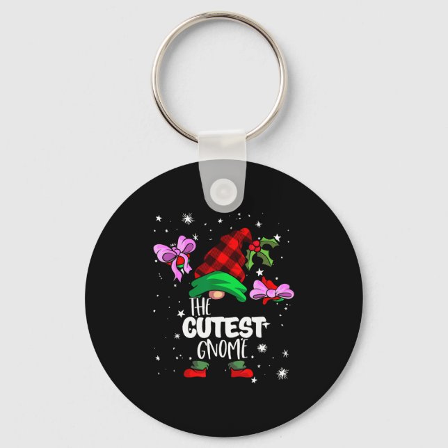 Cutest Gnome Red Buffalo Plaid Matching Family Chr Key Ring (Front)
