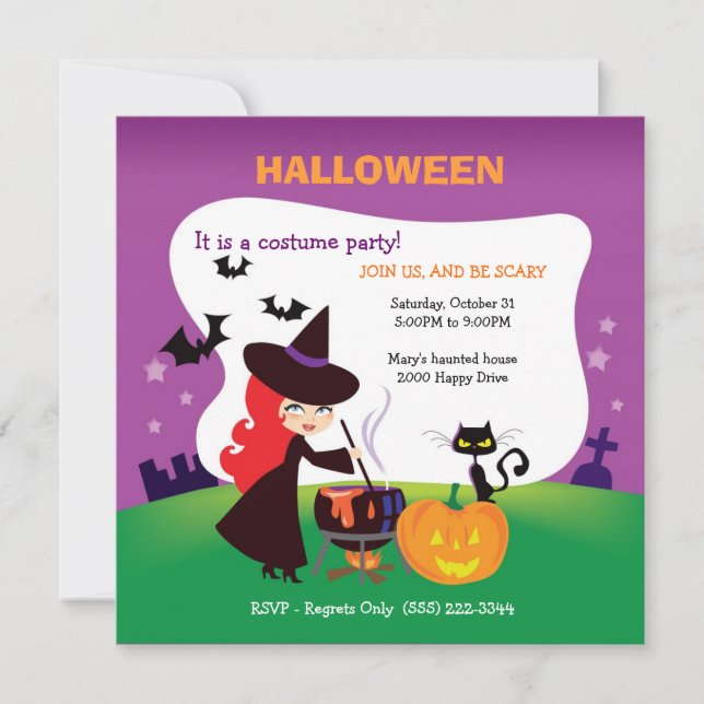 Cutest Kid Halloween Party with witch Invitation (Front)