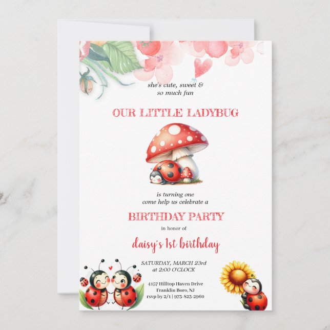 CUTEST LADYBUG BIRTHDAY PARTY INVITATION (Front)