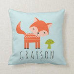 Cutest Little Fox Personalised Throw Pillow<br><div class="desc">Decorating Baby Boy's nursery? This darling throw pillow,  featuring a cute little fox and a fun mushroom design on the back,  will add a sweet touch. Background colour can be customised,  if desired.</div>