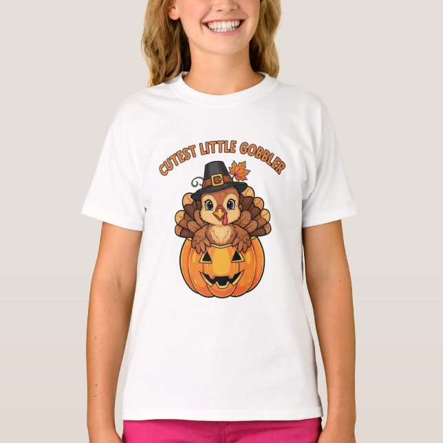 Cutest Little Gobbler Thanksgiving Shirt  Cutest (Front)