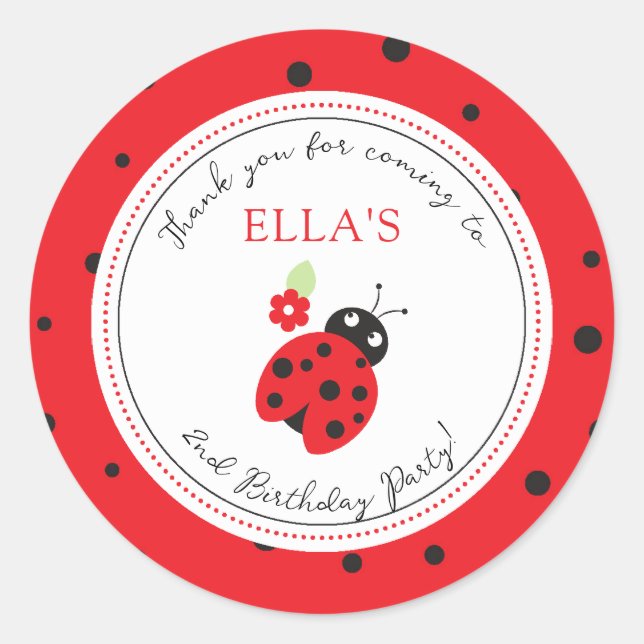 Cutest Little Ladybug Kids Birthday Party Classic Round Sticker (Front)