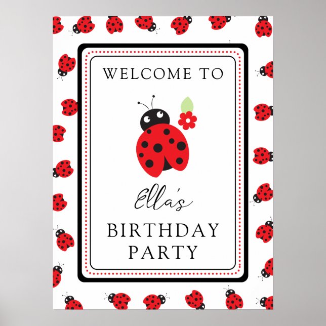 Cutest Little Ladybug Kids Birthday Party  Poster (Front)