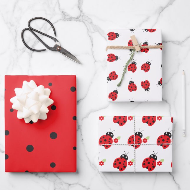 Cutest Little Ladybug Kids Birthday Party Wrapping Paper Sheet (Front)