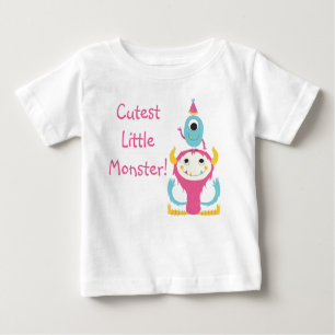 Cutest Little Monster Birthday Hat Pink Blue Baby T-Shirt