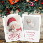 Cutest little snowflake photo birth announcement<br><div class="desc">Spread the news of your latest addition to your family with this Christmas and winter-themed holiday birth announcement card. Easily customise the front of the card with your baby's name and date of birth, and with one of your favourite newborn pictures with a lovely dark red overlay script that reads...</div>