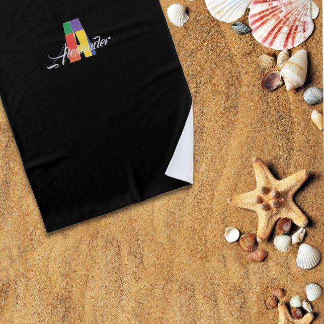 Cutest luxury colourful initial A name black Beach Towel (Creator Uploaded)