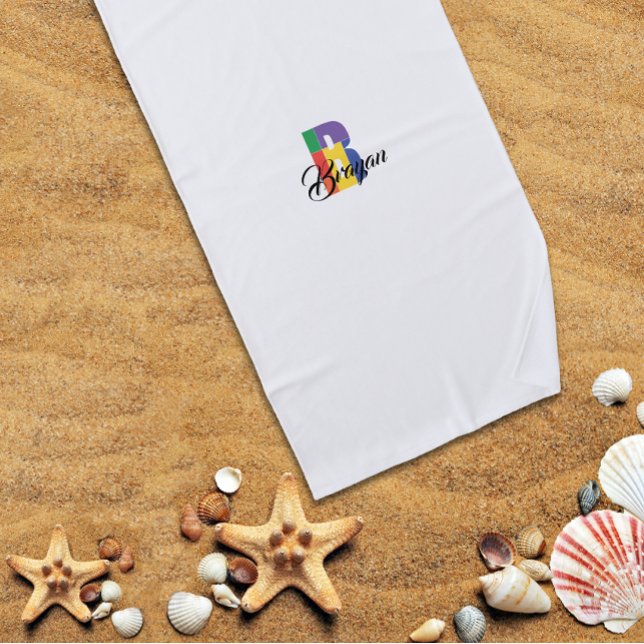 Cutest luxury geometric initial name B white Beach Towel (Creator Uploaded)
