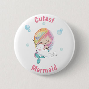 Cutest mermaid button Little mermaid and narwhal