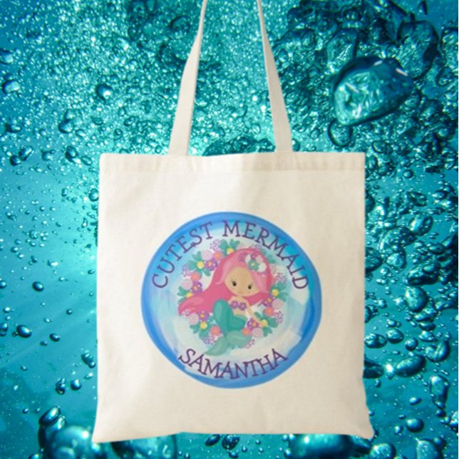 Cutest Mermaid Under the Sea with Flowers Tote Bag (Celebrate her birthday with a personalized mermaid tote bag—perfect for magical gifts  )